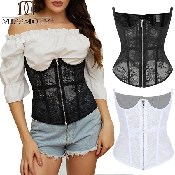 MISSMOLY Damen-Korsett, Brokat, Unterbrust, ohne Knochen, Reißverschluss, Punk-Korsett, Bustier, Schnürung, atmungsaktiv, Trainer, 230921