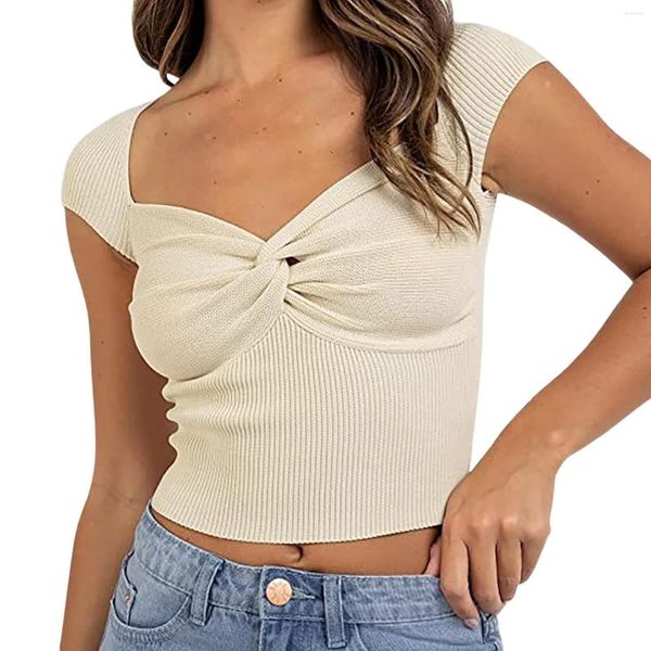 Damen-T-Shirts, Damen-Sommer-Kurzarm-T-Shirts, Top, Y2K-Shirt mit quadratischem Ausschnitt, T-Shirt, Basic, niedlich, schmal geschnitten, bauchfrei, Harajuku