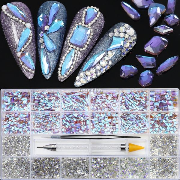 Decorações de arte de unhas 3320pcs misturar tamanhos várias formas cores glitter flatback diamantes jóias manicure charme picker cera caneta conjunto 230921