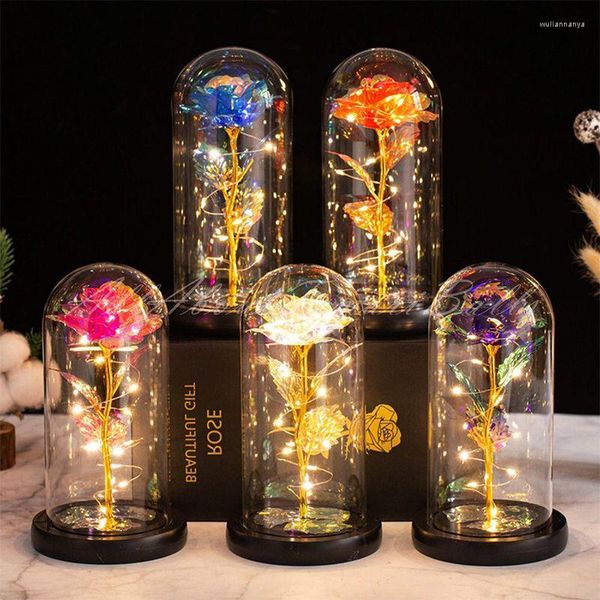 Fiori decorativi Fiore di lamina d'oro 24K LED Galassia incantata Rosa eterna Regalo di San Valentino per la fidanzata Regali per la mamma Decorazioni per la casa