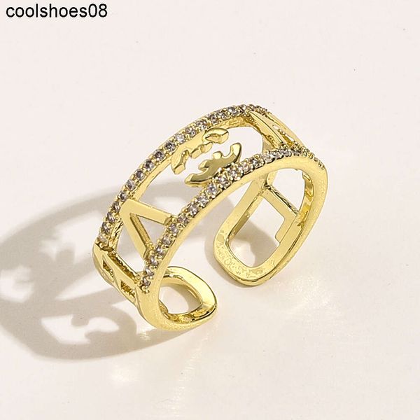 Takı Alyans Yeni Stil Tasarımcı Yüzük Çivi Kadınlar Elmas Mektup 18K Altın Kaplama Bakır Parmak Ayarlanabilir Aşk Yüzüğü Lüks Partisi Düğün Takı G