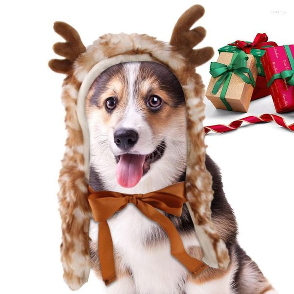Hundebekleidung Weihnachten Katze Elch Umhang Niedliches Rentierkostüm für Katzen Cosplay Anziehzubehör mit Geweih Haustierumhang