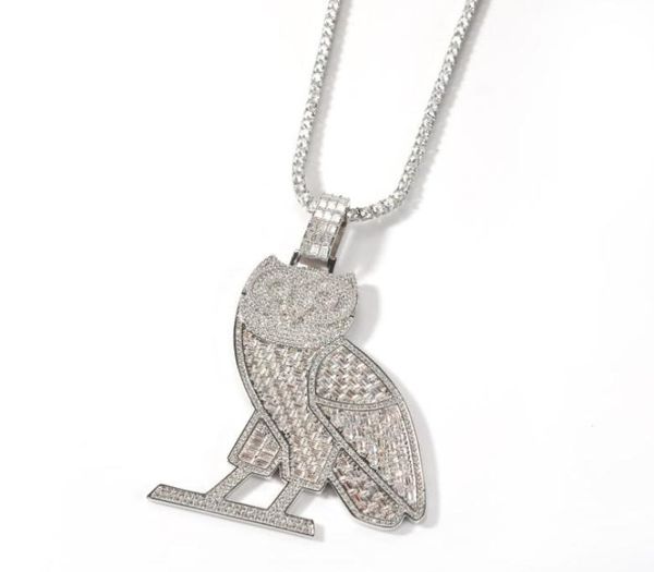 Collana con ciondolo gufo animale ghiacciato Ciondolo in argento placcato oro Micro pavimentato con zirconi Gioielli hip-hop da uomo Gift4010825