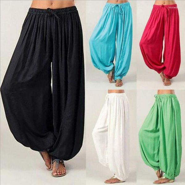 Calça ativa casual feminina harem esportes baggy hippie treino calças soltas moletom dança sólida