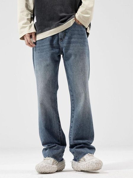 Jeans da uomo High Street lavati da uomo Autunno Inverno Multitasche larghi con cerniera dritta Pantaloni medi casual versatili
