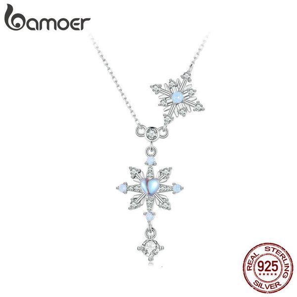 Chokers 925 Sterling Silver Floco de Neve Pingente Colar Coração em forma de Moonstone Starburst Neck Chain para Mulheres Presente de Aniversário 230921