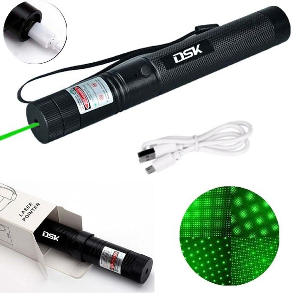 Зеленая лазерная указка на 1500 миль, ручка со звездным лучом, 1 мВт, USB-зарядное устройство, перезаряжаемый лазер
