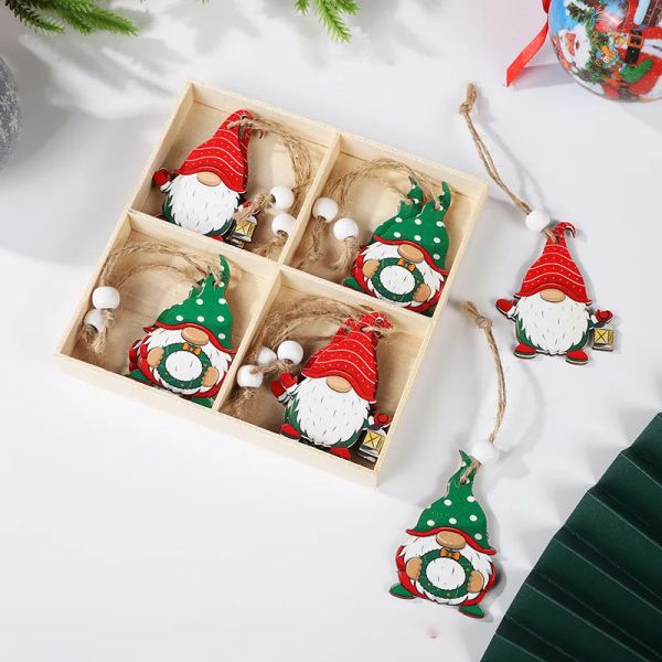 Новый рождественский расписной деревянный кулон, подарок Санта-Клауса, рождественская елка, 12 упаковок, украшение коробки JJ 9,22