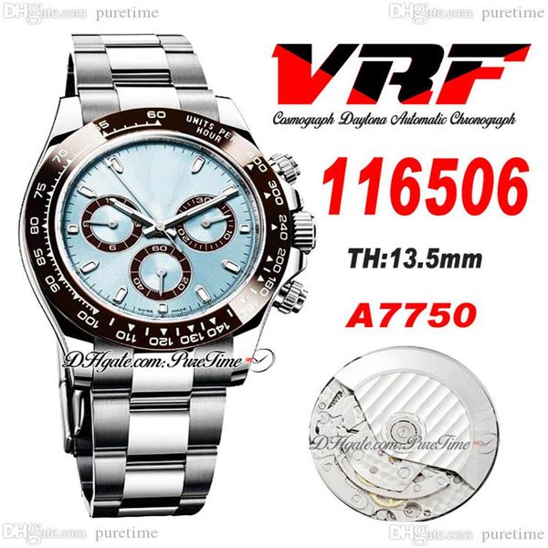 VRF 11650 A7750 Cronógrafo Automático Relógio Masculino Marrom Cerâmica Moldura Ice Blue Stick Dial Pulseira de Aço Inoxidável Super Edition S271R