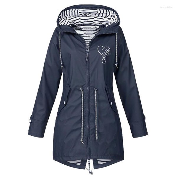 Mulheres Trench Coats Mulheres Impermeável Raincoat Casual Básico Ao Ar Livre Casaco Clássico Zíper Windbreaker Ao Ar Livre Longo Escalada Com Capuz Tops