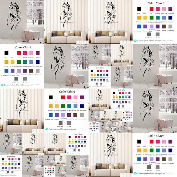 Adesivos de Parede Beautif Cabeça de Cavalo Decalque Pet Animal Art Decor Escritório Vinil para Sala de estar Decoração Estilo Chinês W372 211025 Drop D DH21Y