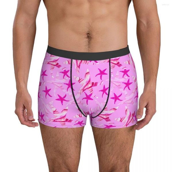 Cuecas rosa starfish roupa interior onda-silhueta design boxer shorts moda homem respirável breve presente