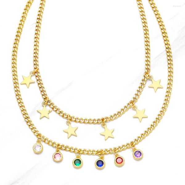 Anhänger Halsketten FLOLA Kupfer Kubanische Kette Aussage Halskette Für Frauen Bunte Kristall Perlen Chunky Vergoldet Schmuck Geschenke NKEB281