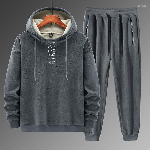 Tracksuits masculinos 2 peça conjunto de treino casual moletom com capuz moletom esportiva fitness hoodies moletom calças esportes terno veludo masculino