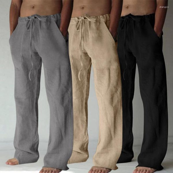 Erkek pantolon keten erkek artı yaz pantolon erkek moda rahat düz renk büyük