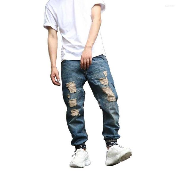 Herrenjeans, trendige, zerrissene Männer, lässige Distressed-Denim-Hosen, Haremshosen, klassische Löcher, Jogger, Herrenbekleidung