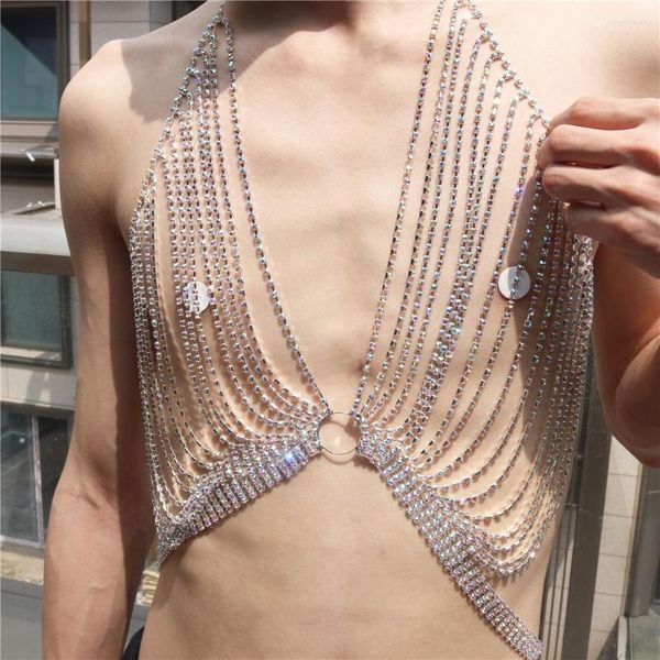 Correntes moda strass multicamadas sutiã corpo corrente jóias sexy biquíni luxuoso cristal peito mulheres acessórios atacado