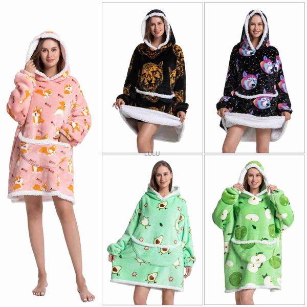 Coperte Coperta con cappuccio Sherpa Fleece Coperta indossabile oversize Calda spessa Felpa con cappuccio grande Coperta per donne Adulti Uomini Adolescenti HKD230922