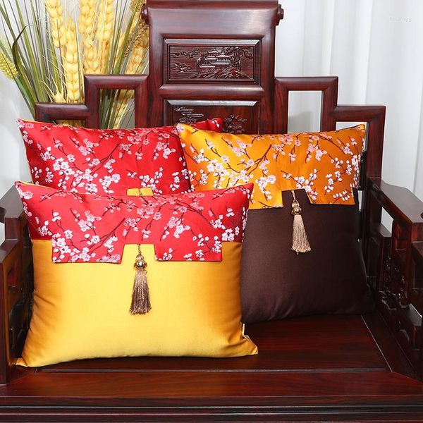 Travesseiro Patchwork Jacquard Plum Cover Sofá Cadeira Decoração de Casa Chinesa Capas de Seda Lombar