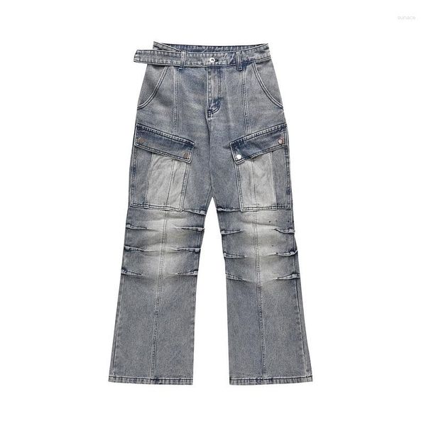 Herren Jeans Hihg Street Vintage Übergroße Hip Hop Hose Streetwear Loose Fit Y2K Denim Hose Washed Blue Bottoms