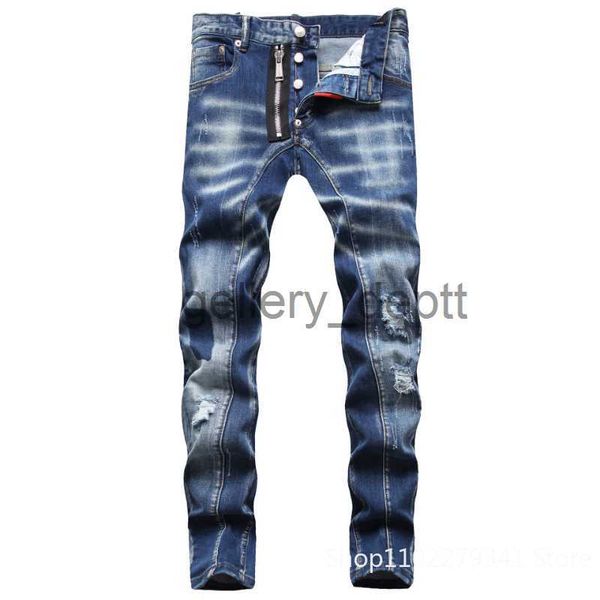 Jeans da uomo Jeans skinny denim strappati da uomo Jeans con fori blu Pantaloni denim stretch stile italiano Pantaloni slim denim maschili di alta qualità Taglia 42 J230922