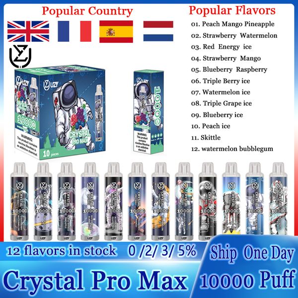 Orijinal Crystal Pro Max Puff 10000 Tek Kullanımlık Vape Desechable Vapes Vaper Puff 10K 10000 UZY POD E Şarj Edilebilir Pil 650mah