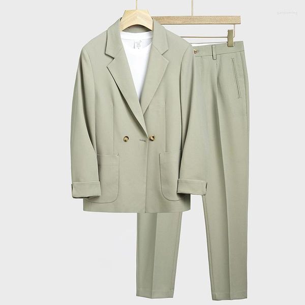 Мужские костюмы 2023, осенний повседневный костюм, комплект уличной одежды, элегантный корейский свободный стильный пиджак, брюки, легкие роскошные комплекты из 2 предметов, M-3XL