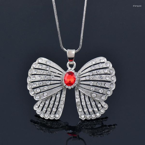 Anhänger Halsketten SINLEERY 74 cm Lange Kette Auto Kreuz Anhänger Halskette Für Frauen Rot Blau Zirkonia Silber Farbe Schmuck