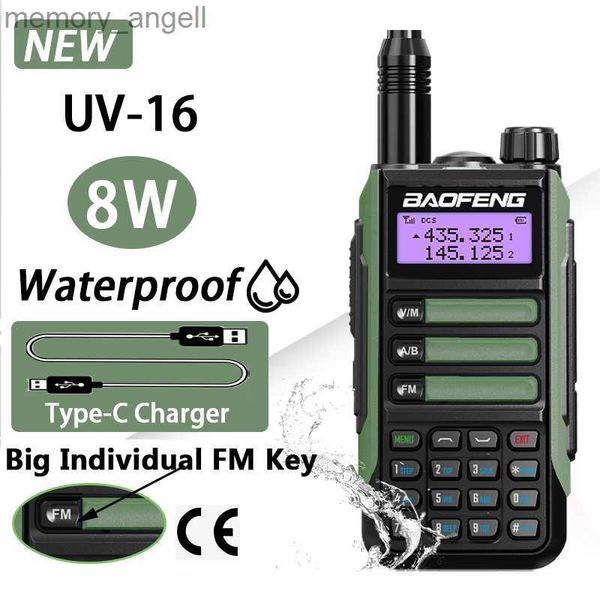 Walkie Talkie 2023 BaoFeng UV16 Pro Walkie Talkie 8 Вт Высокомощный USB C Long Range UV 16 Plus Двухстороннее радио CB Двухдиапазонный водонепроницаемый трансивер HKD230922
