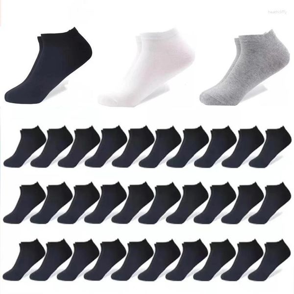 Meias masculinas barco negócios tornozelo confortável casual preto respirável meias brancas 60 pçs/lote 30 pares cor sólida