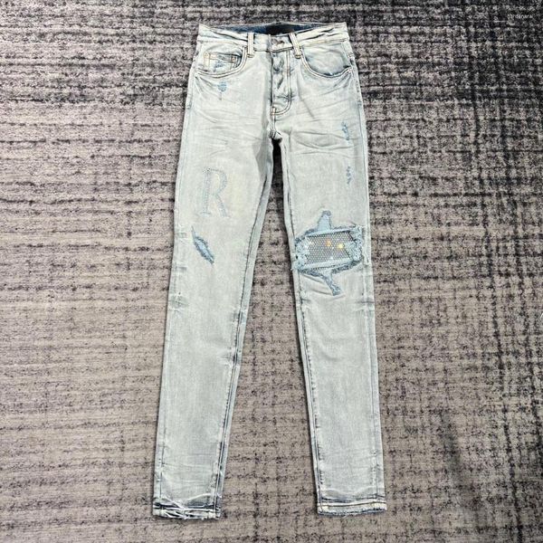 Jeans da uomo Tide Brand lavati indossati patchwork Diamond Letter Slim