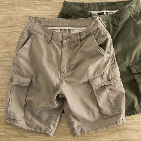 Calças masculinas ins na moda marca workwear shorts estilo britânico juventude retro solto manga reta multi bolso casual capris