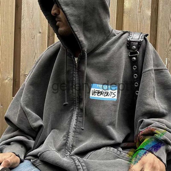 Erkek Hoodies Sweatshirts Vetements Hoodie Erkekler İçin Hoodie Kadınlar En Kalite Kazak Vintage Washed High Street Etiketi Merhaba benim adım VTM CATE J230922