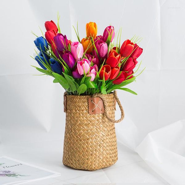 Dekorative Blumen, 6 Köpfe, Tulpensträuße, Hochzeit, Zuhause, Schlafzimmer, Garten, Dekoration, Unabhängigkeitstag, Vase, Tischplatte, Seidengirlande, Zubehör zum Selbermachen