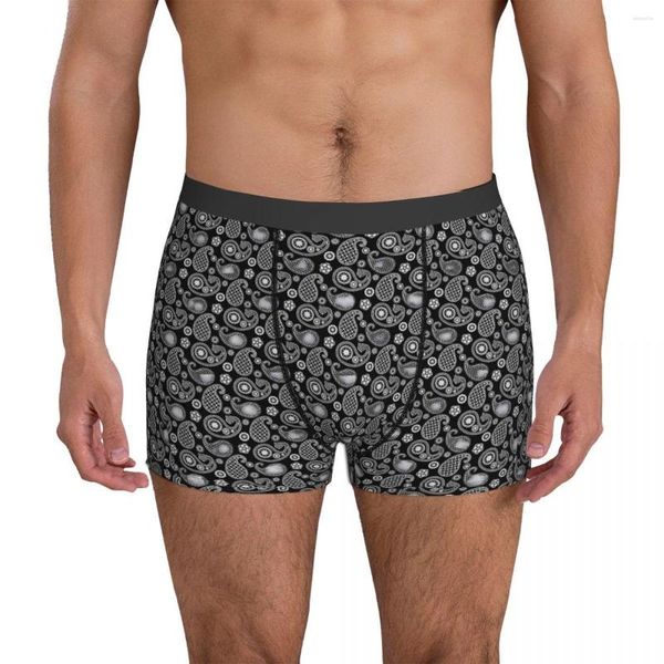 Cuecas paisley impressão roupa interior preto e branco impresso tronco de alta qualidade homens calcinha bonito shorts briefs presente idéia