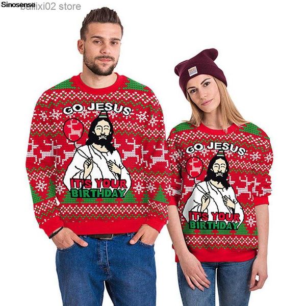 Женские свитера Go Иисус, это твой день рождения Уродливый рождественский свитер Пуловер Tacky Xmas Джемпер Топы Толстовка для праздничной вечеринки с 3D-принтом оленей T230922