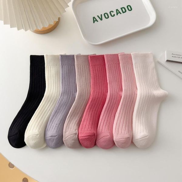 Frauen Socken Koreanische Mode Rosa Japanischen Stil Einfarbig Lange Harajuku Streetwear High School Mädchen Studenten Crew