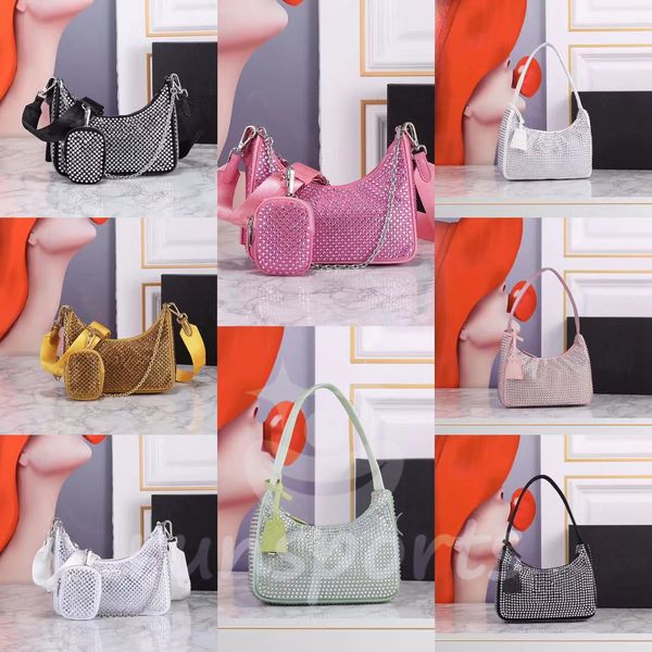 Designer Luxurys Re Edição Cristal Hobo Bag Mulheres Ombro Bolsa Crossbody Bolsa 2005 Bolsas De Cristal Grânulos Metálicos Glitter Diamantes Axilar Bolsa Carteira Bolsas