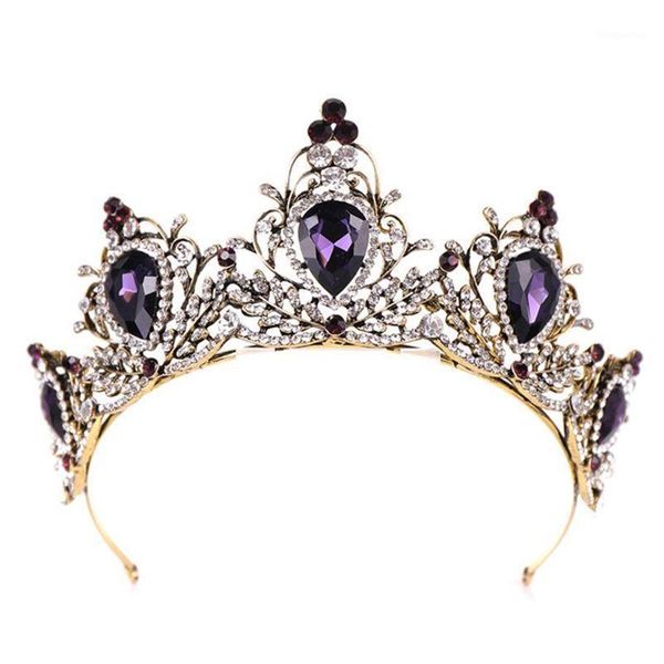 Fermagli per capelli Barrettes Viola Corona vintage Sposa Matrimonio Tiara nuziale Fascia per capelli Cerchio Strass Pietra Charms di lusso Gioielli Glow F251h