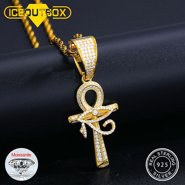 925 Sterling Silber Auge des Horus Ankh Kreuz Anhänger Iced Out D VVS Halsketten für Frauen Hip Hop Schmuck 230921