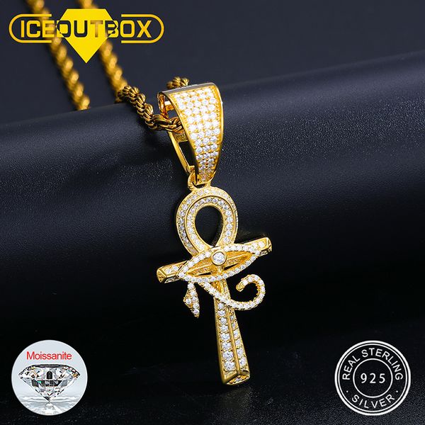 Chokers 925 Sterling Silver Eye of Horus Ankh Cruz Pingente Iced Out D VVS Colares para Mulheres Hip Hop Jóias 230921