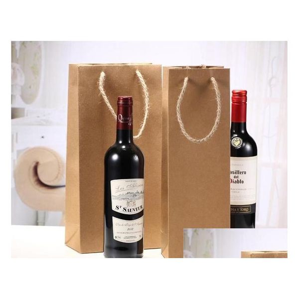 Confezione regalo 600 pezzi Carta Kraft Borsa per vino rosso Confezione singola e doppia Scatola per vino Borse Facile da trasportare Sn3021 Consegna a domicilio Garde Dhhao