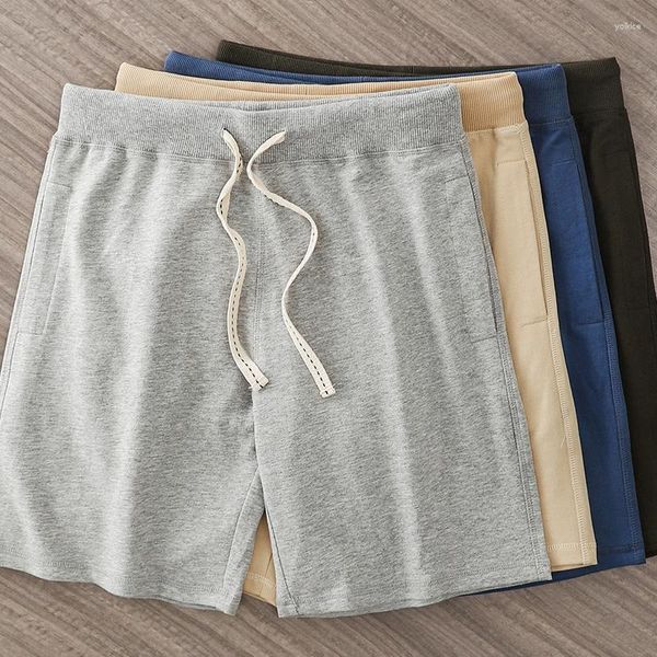 Shorts masculinos verão casual cor sólida cintura elástica bermudas masculino 2023 tendências calças de algodão puro e68