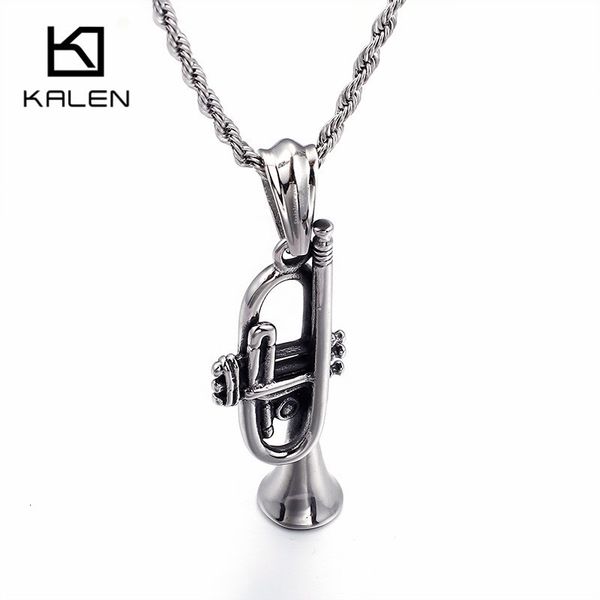 Halsreifen Kalen Einzigartige Trompete Halskette Männer Edelstahl Anhänger 60 cm Lange Kette Männliche Rock Band Schmuck 230922