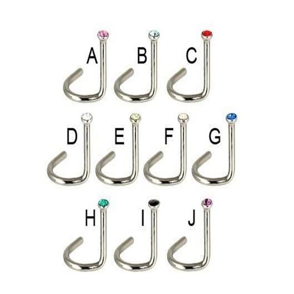 Viti Naso Borchie Anello al naso Gemma Colore misto Body piercing Gioielli Acciaio inossidabile 316L 100 pezzi lotto2126