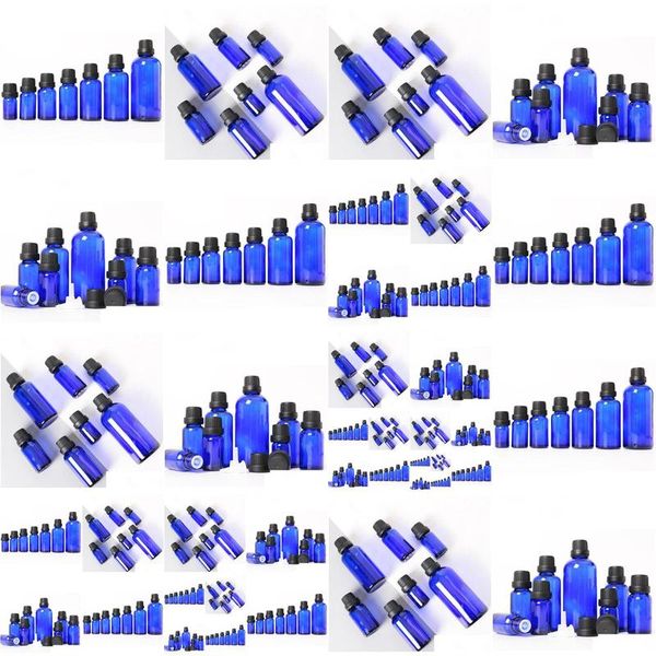 Verpackungsflaschen Großhandel 2021 Kobaltblaues Glas Euro-Tropfer 5 ml 10 ml 15 ml 20 ml 30 ml 50 ml 100 ml kosmetisches ätherisches Öl auf Tropfen von Dhyoi