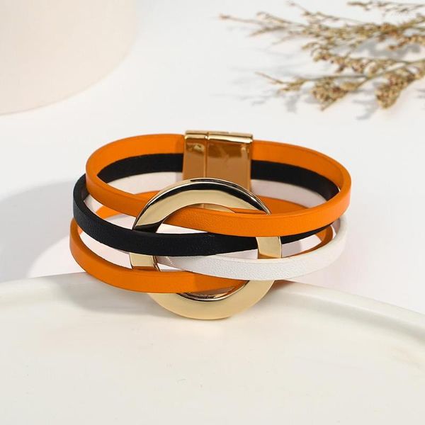 Charme pulseiras aliados moda oco círculo envoltório pulseira de couro para mulheres gótico multicamadas laranja preto festa de halloween jóias