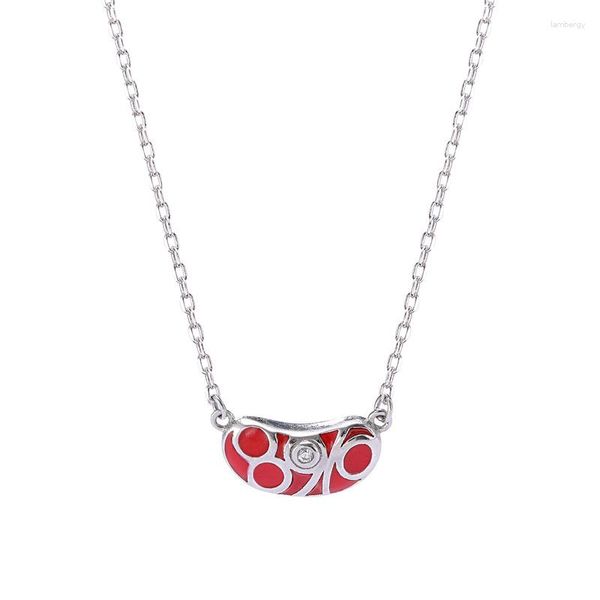 Цепочки Hemiston из стерлингового серебра 925 пробы с красной эмалью, подвеска в виде фасоли акации, ожерелье, экспресс-подарок для женщин и мужчин