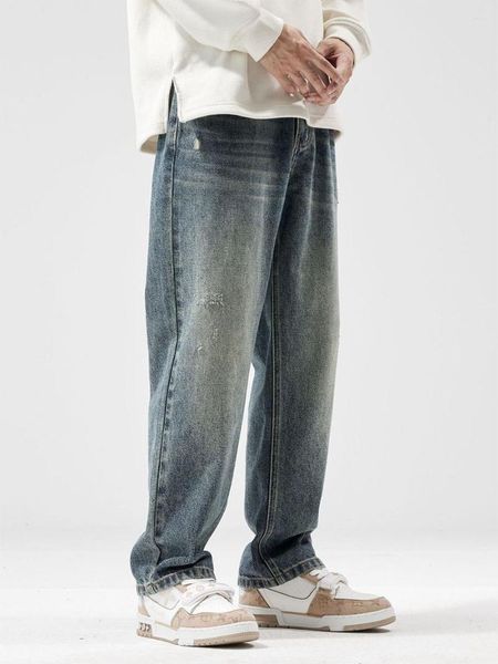 Jeans da uomo High Street lavati da uomo anziano Autunno Inverno Pantaloni larghi multitasche con cerniera dritta Pantaloni lunghi casual taglie forti