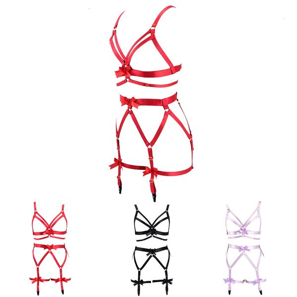Suspensórios Hanaernes Mulheres Full Cage Body Suspender Lingerie Garter Festive Costume Crop Top Bra Gótico Strap Tricolor Flower Decoração 230921